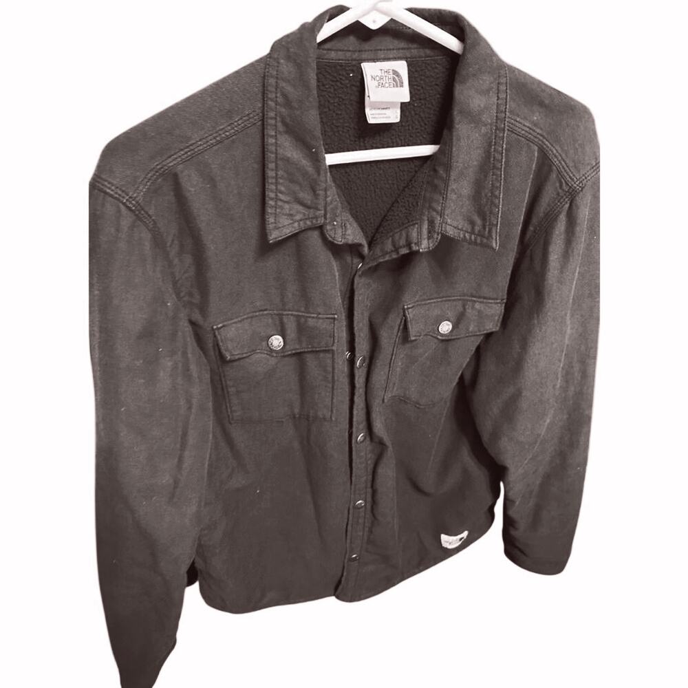 The North Face Mens L SHERPA LINED JACKET Black Snap Front Shirt